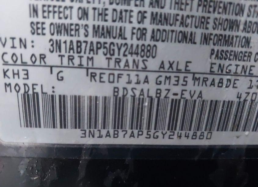 Photo 9 of 2016 Nissan Sentra FE+ S/S/SL/SR/SV (VIN 3N1AB7AP5GY244880)