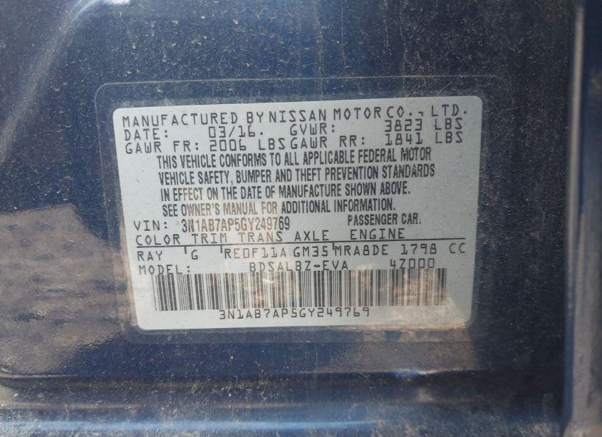 Photo 9 of 2016 Nissan Sentra S (VIN 3N1AB7AP5GY249769)