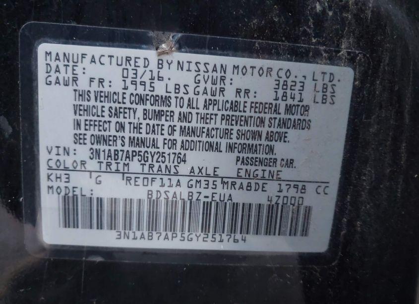 Photo 9 of 2016 Nissan Sentra S (VIN 3N1AB7AP5GY251764)