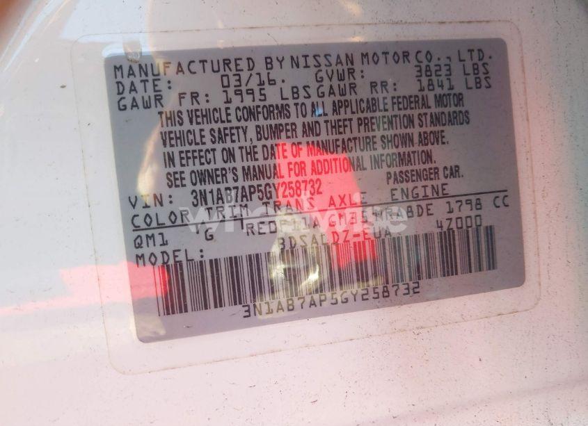 Photo 9 of 2016 Nissan Sentra SV (VIN 3N1AB7AP5GY258732)