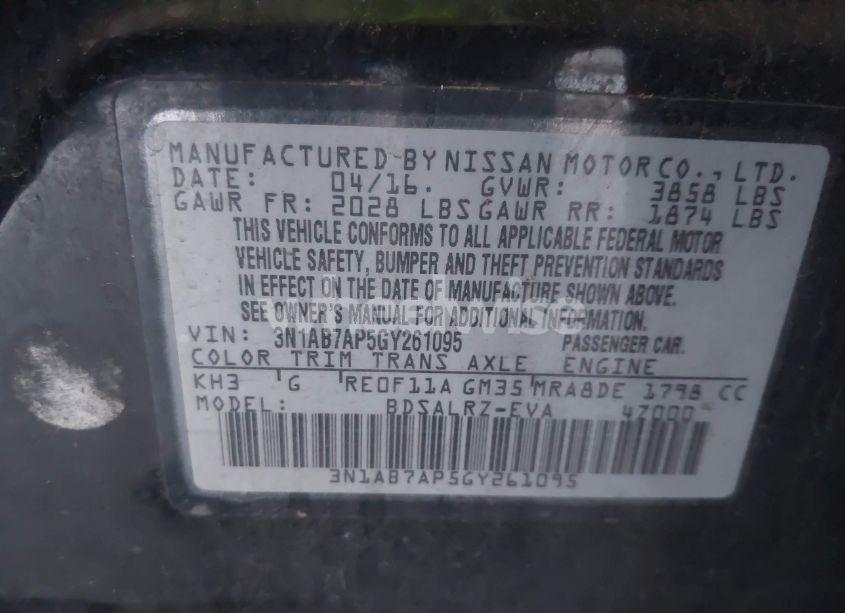 Photo 9 of 2016 Nissan Sentra SR (VIN 3N1AB7AP5GY261095)