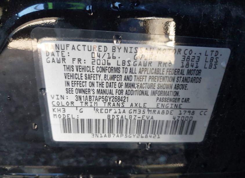 Photo 9 of 2016 Nissan Sentra S (VIN 3N1AB7AP5GY268421)