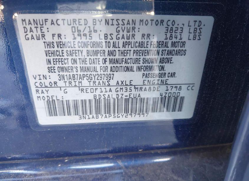 Photo 9 of 2016 Nissan Sentra SV (VIN 3N1AB7AP5GY297997)