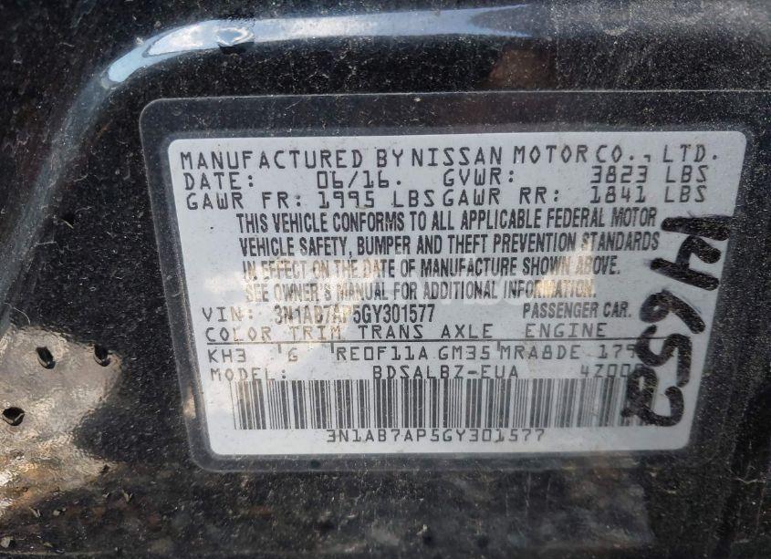 Photo 9 of 2016 Nissan Sentra S (VIN 3N1AB7AP5GY301577)