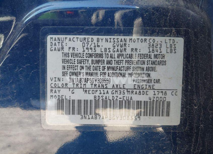 Photo 9 of 2016 Nissan Sentra SV (VIN 3N1AB7AP5GY308559)