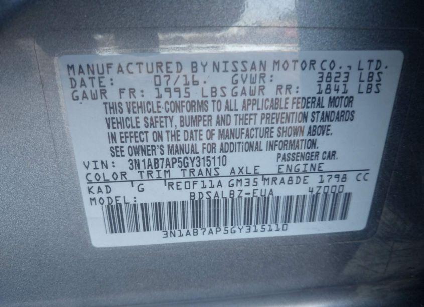 Photo 9 of 2016 Nissan Sentra S (VIN 3N1AB7AP5GY315110)