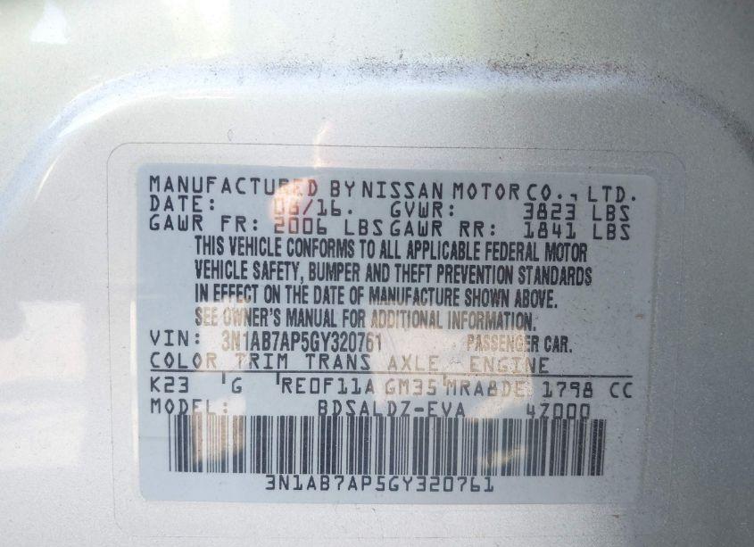 Photo 9 of 2016 Nissan Sentra SV (VIN 3N1AB7AP5GY320761)