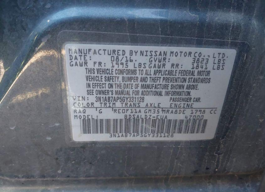 Photo 9 of 2016 Nissan Sentra SV (VIN 3N1AB7AP5GY331128)