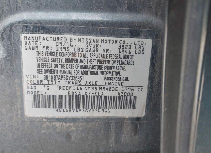 Photo 9 of 2016 Nissan Sentra SV (VIN 3N1AB7AP5GY336961)