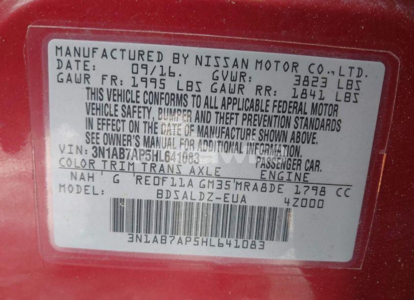 Photo 9 of 2017 Nissan Sentra S/SL/SR/SV (VIN 3N1AB7AP5HL641083)