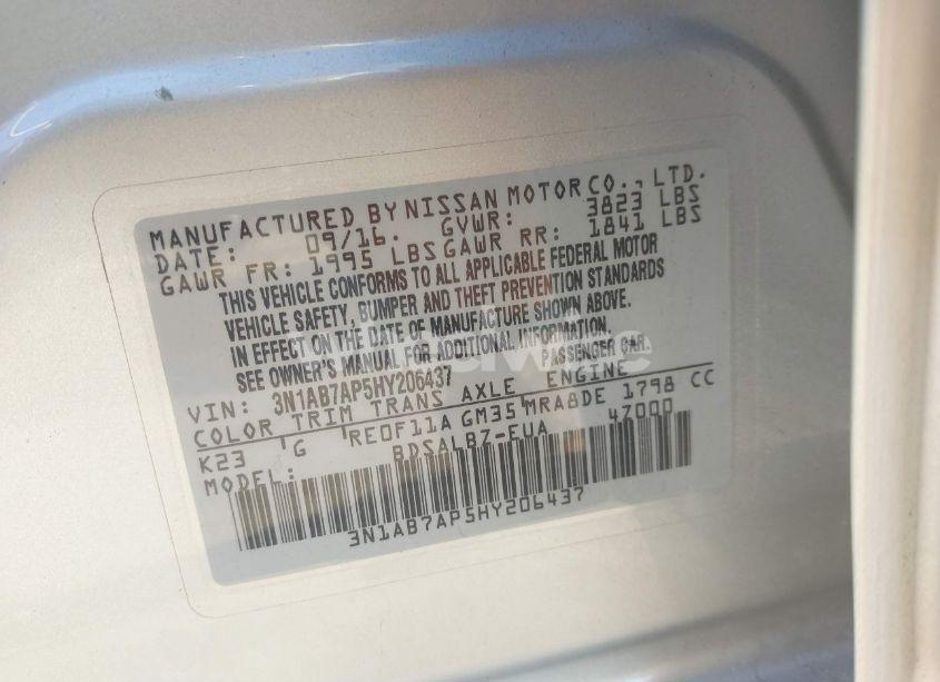 Photo 9 of 2017 Nissan Sentra S (VIN 3N1AB7AP5HY206437)