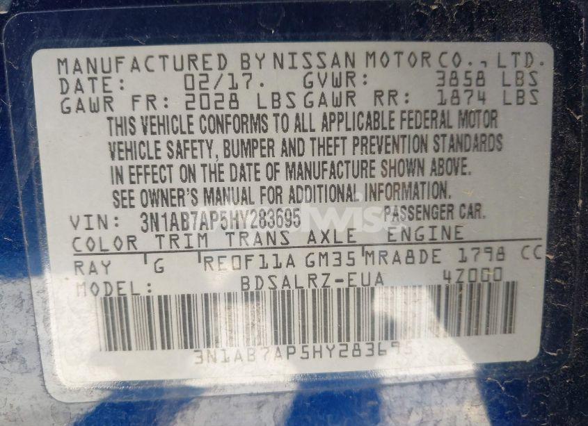 Photo 9 of 2017 Nissan Sentra SR (VIN 3N1AB7AP5HY283695)