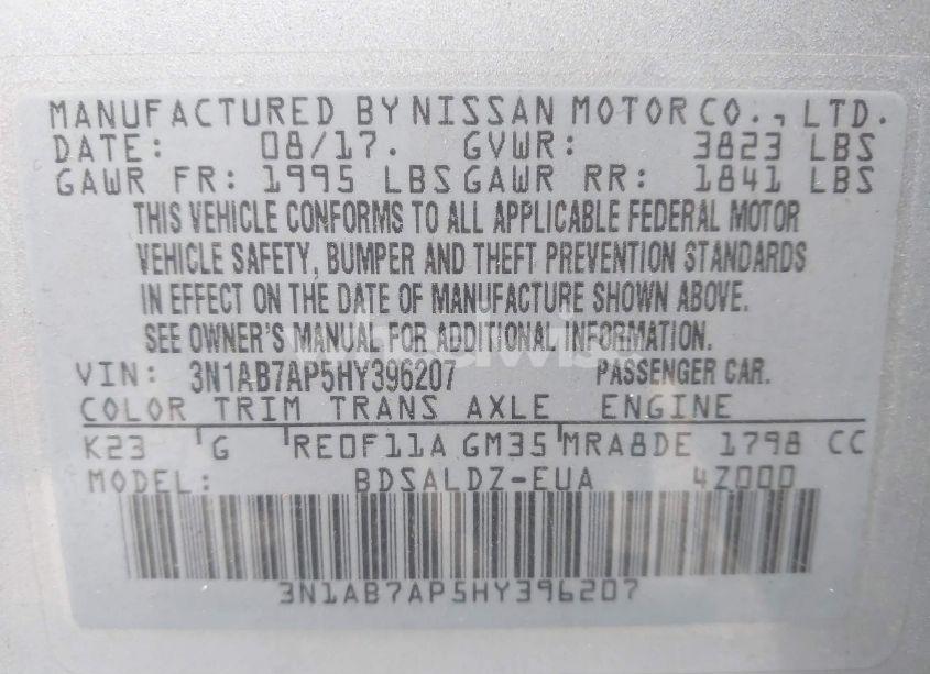 Photo 9 of 2017 Nissan Sentra SV (VIN 3N1AB7AP5HY396207)