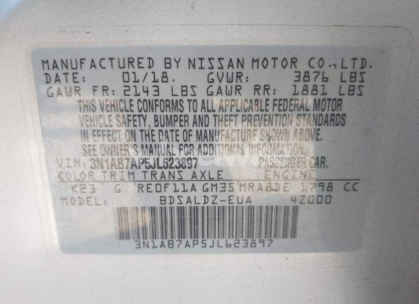 Photo 9 of 2018 Nissan Sentra SV (VIN 3N1AB7AP5JL623897)