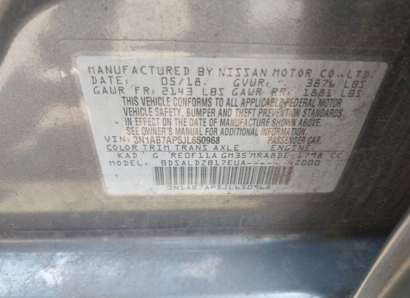 Photo 9 of 2018 Nissan Sentra SV (VIN 3N1AB7AP5JL650968)