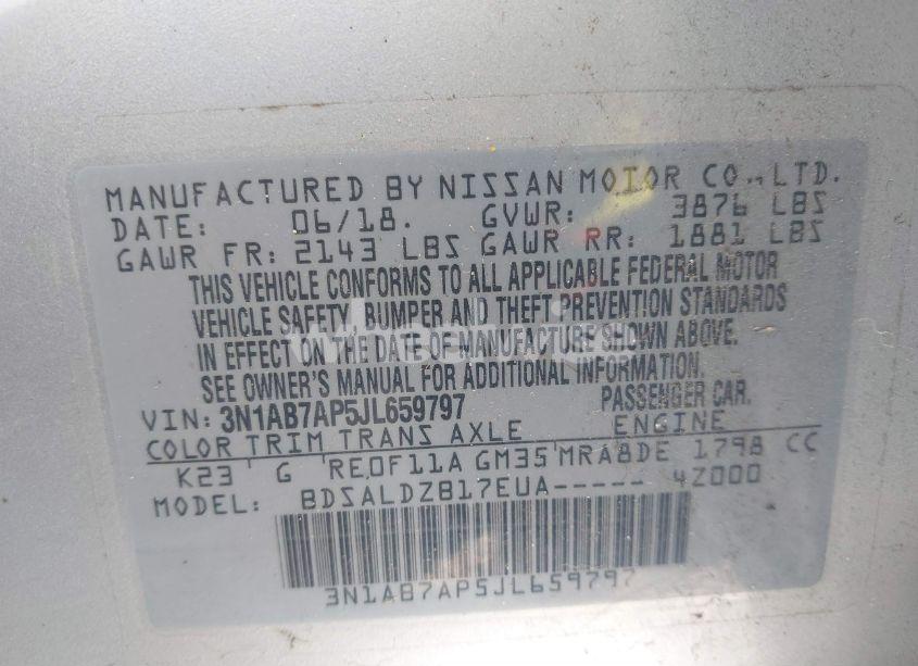 Photo 9 of 2018 Nissan Sentra SV (VIN 3N1AB7AP5JL659797)