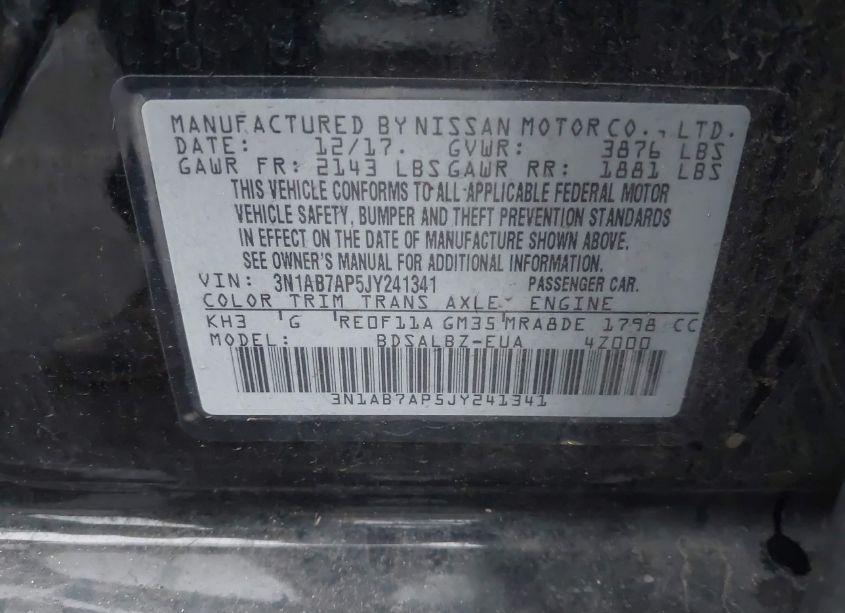 Photo 9 of 2018 Nissan Sentra S (VIN 3N1AB7AP5JY241341)