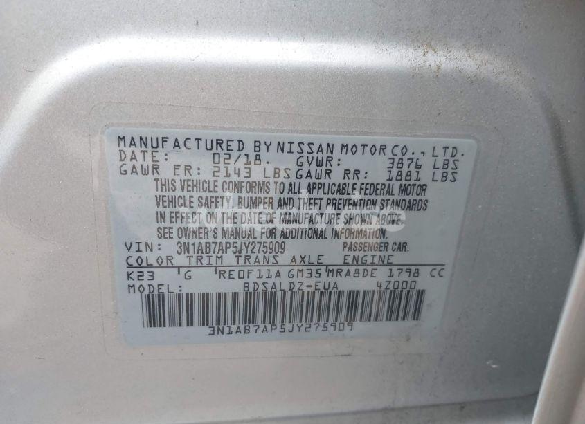 Photo 9 of 2018 Nissan Sentra SV (VIN 3N1AB7AP5JY275909)