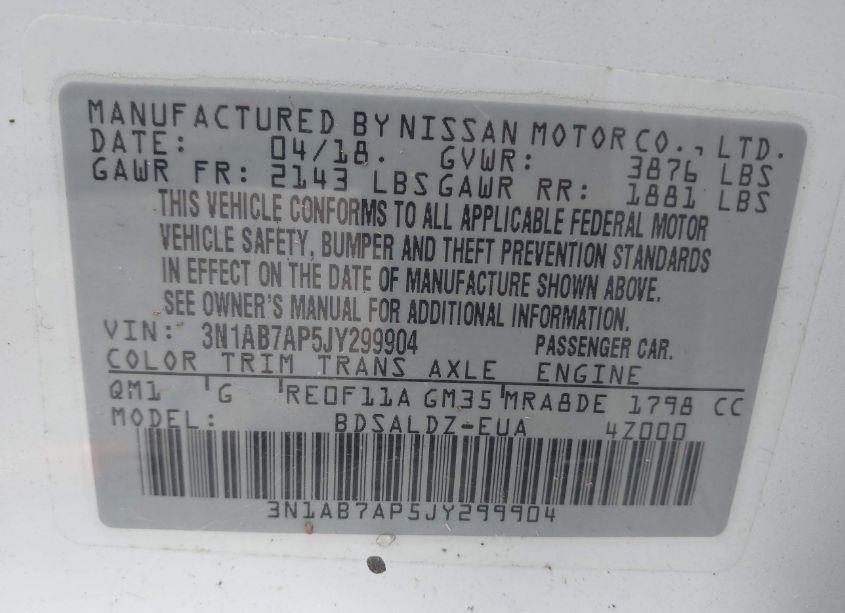 Photo 9 of 2018 Nissan Sentra SV (VIN 3N1AB7AP5JY299904)