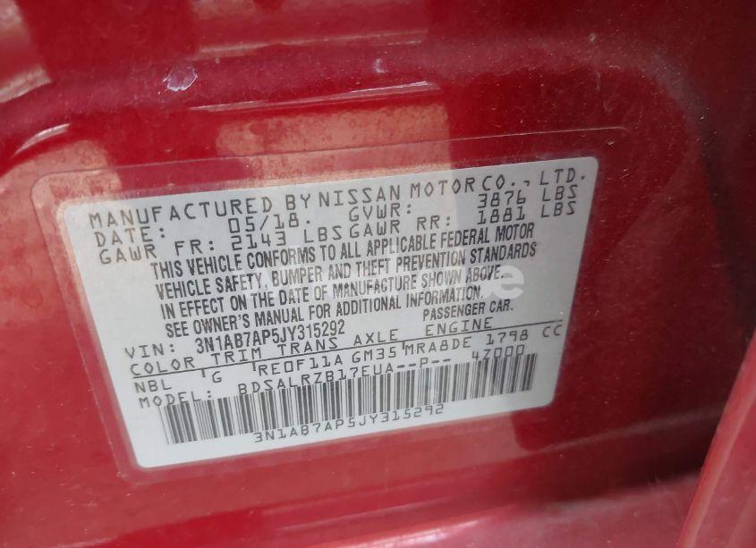 Photo 9 of 2018 Nissan Sentra SR (VIN 3N1AB7AP5JY315292)