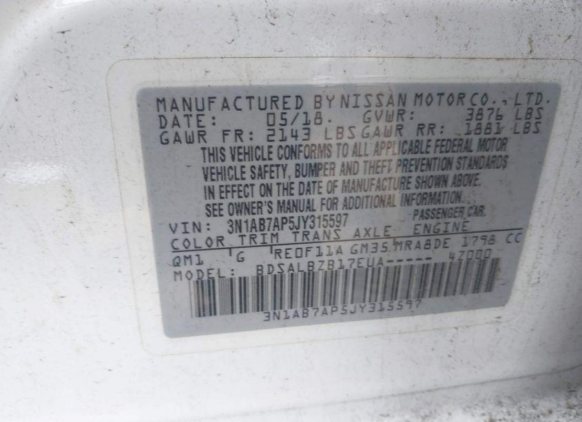 Photo 9 of 2018 Nissan Sentra S (VIN 3N1AB7AP5JY315597)