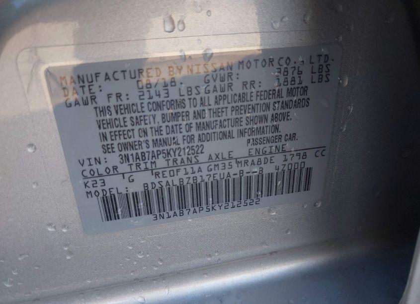 Photo 9 of 2019 Nissan Sentra S (VIN 3N1AB7AP5KY212522)