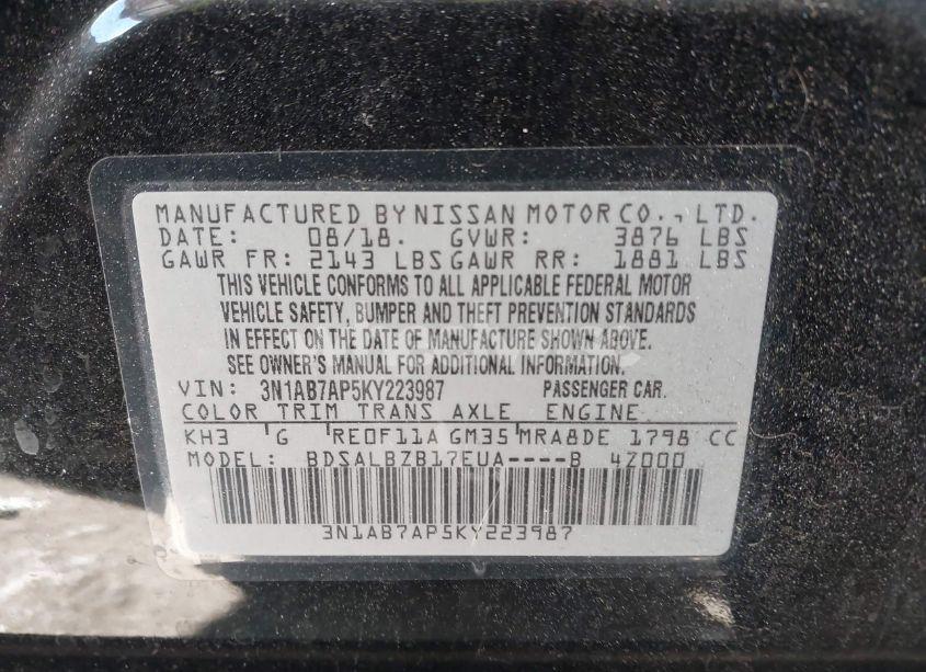 Photo 9 of 2019 Nissan Sentra S (VIN 3N1AB7AP5KY223987)