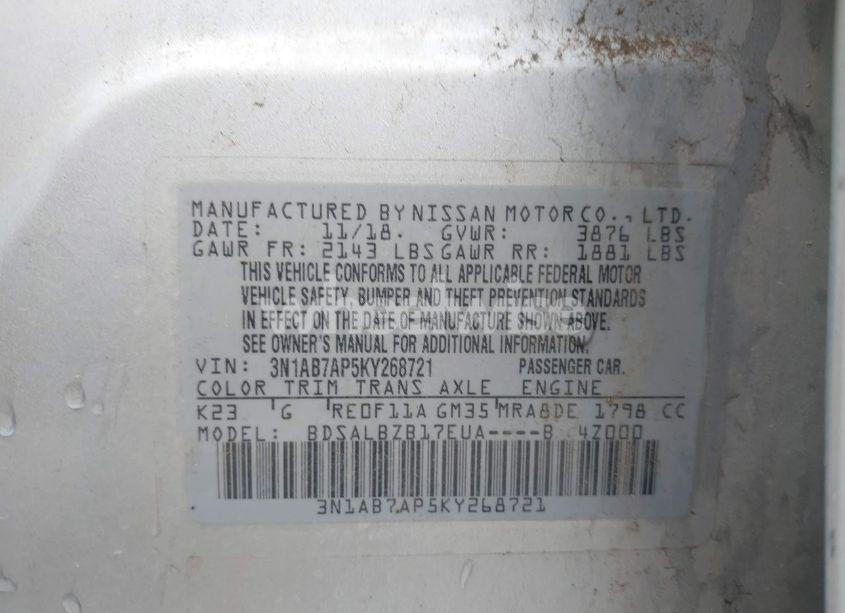 Photo 9 of 2019 Nissan Sentra S (VIN 3N1AB7AP5KY268721)