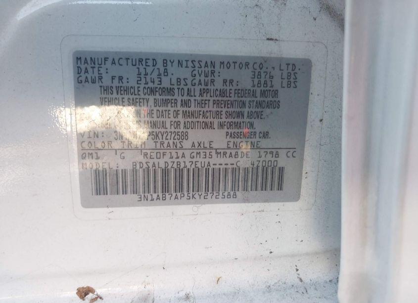 Photo 9 of 2019 Nissan Sentra SV (VIN 3N1AB7AP5KY272588)