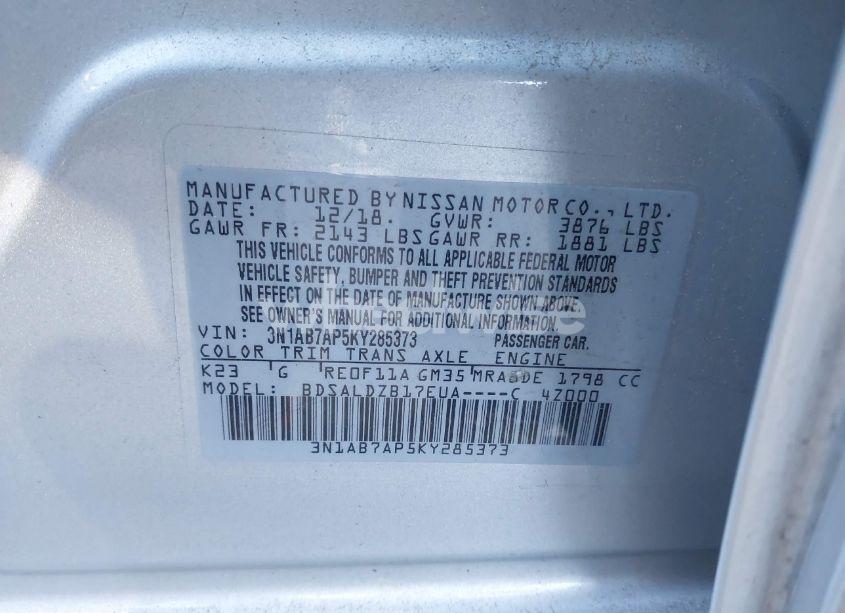 Photo 9 of 2019 Nissan Sentra SV (VIN 3N1AB7AP5KY285373)