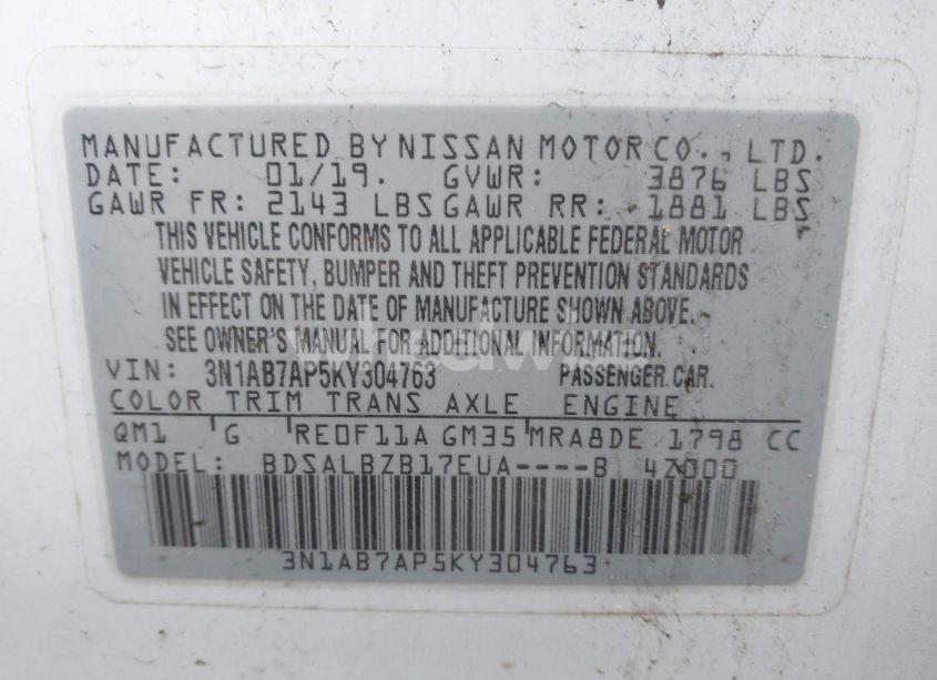 Photo 9 of 2019 Nissan Sentra S (VIN 3N1AB7AP5KY304763)