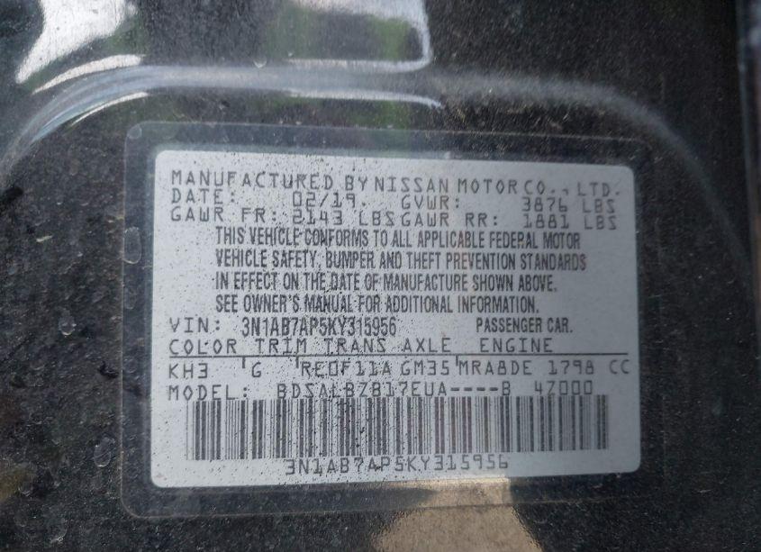 Photo 9 of 2019 Nissan Sentra S (VIN 3N1AB7AP5KY315956)