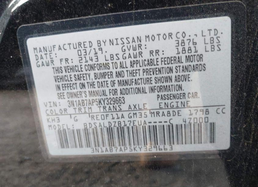 Photo 9 of 2019 Nissan Sentra SV (VIN 3N1AB7AP5KY329663)