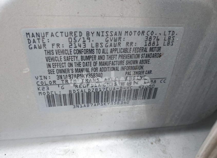 Photo 9 of 2019 Nissan Sentra SV (VIN 3N1AB7AP5KY358340)