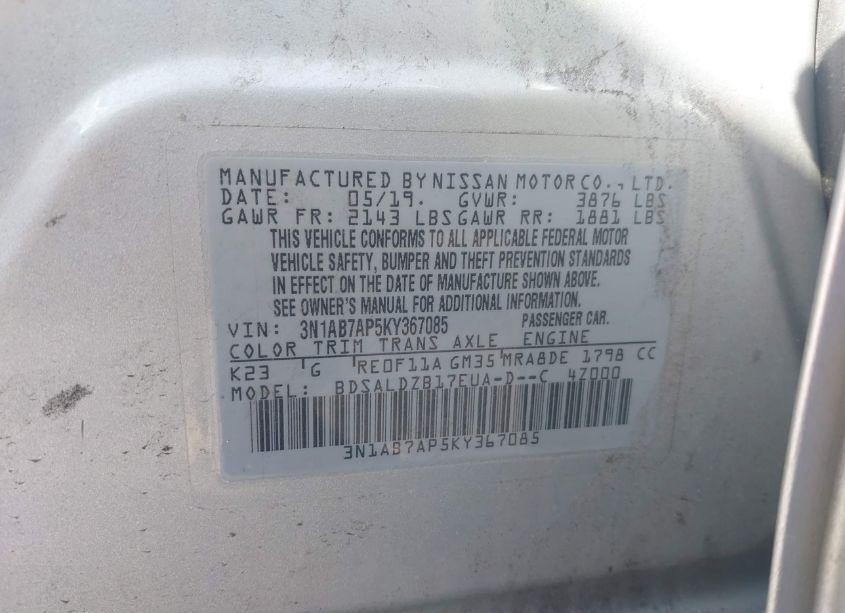 Photo 9 of 2019 Nissan Sentra SV (VIN 3N1AB7AP5KY367085)