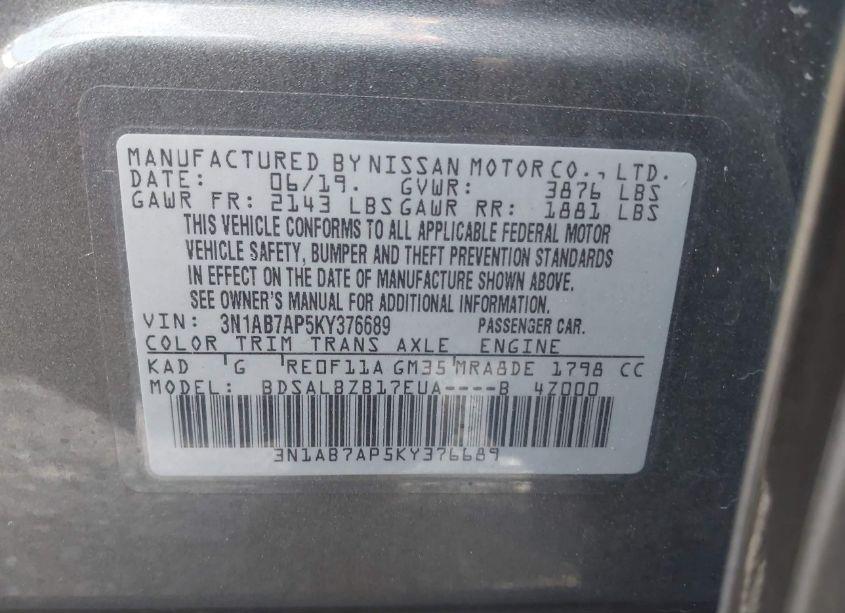 Photo 9 of 2019 Nissan Sentra S (VIN 3N1AB7AP5KY376689)