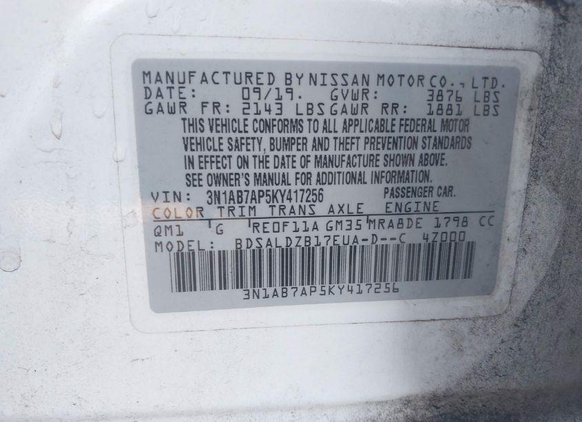 Photo 9 of 2019 Nissan Sentra SV (VIN 3N1AB7AP5KY417256)