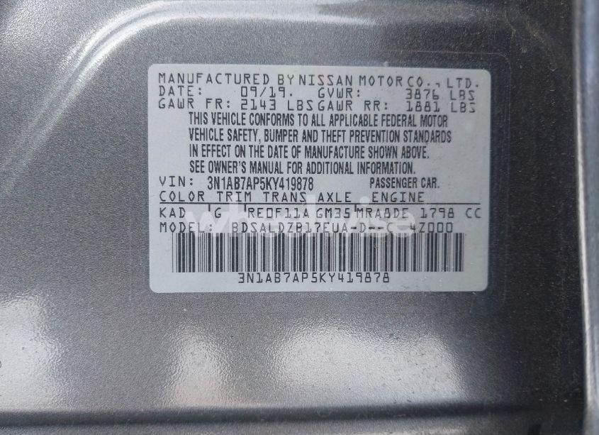 Photo 9 of 2019 Nissan Sentra SV (VIN 3N1AB7AP5KY419878)