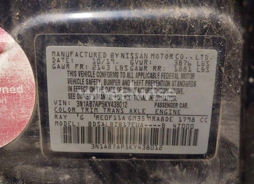 Photo 9 of 2019 Nissan Sentra S (VIN 3N1AB7AP5KY438012)