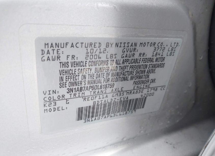 Photo 9 of 2013 Nissan Sentra SV (VIN 3N1AB7AP6DL618759)