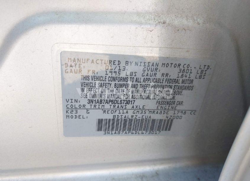 Photo 9 of 2013 Nissan Sentra SR (VIN 3N1AB7AP6DL673017)