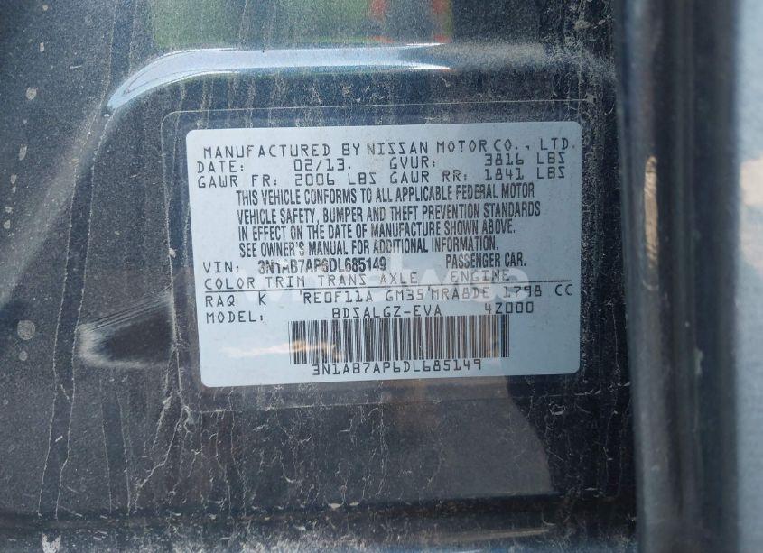 Photo 9 of 2013 Nissan Sentra SL (VIN 3N1AB7AP6DL685149)