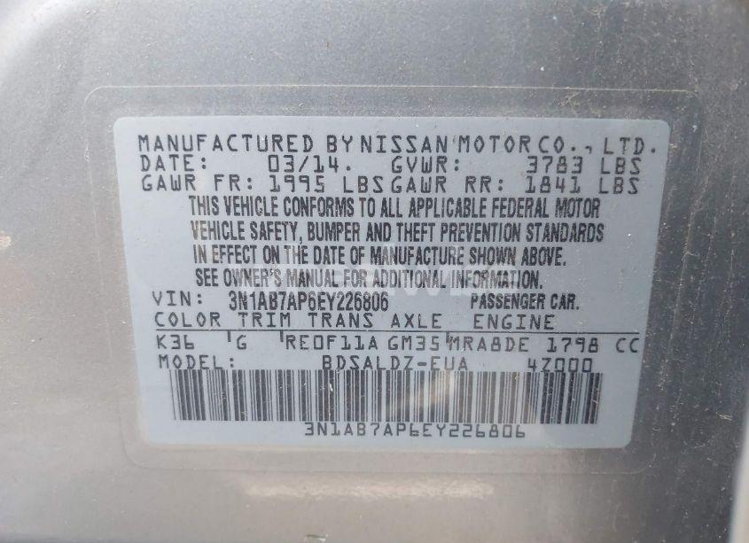 Photo 9 of 2014 Nissan Sentra FE+ S/FE+ SV/S/SL/SR/SV (VIN 3N1AB7AP6EY226806)