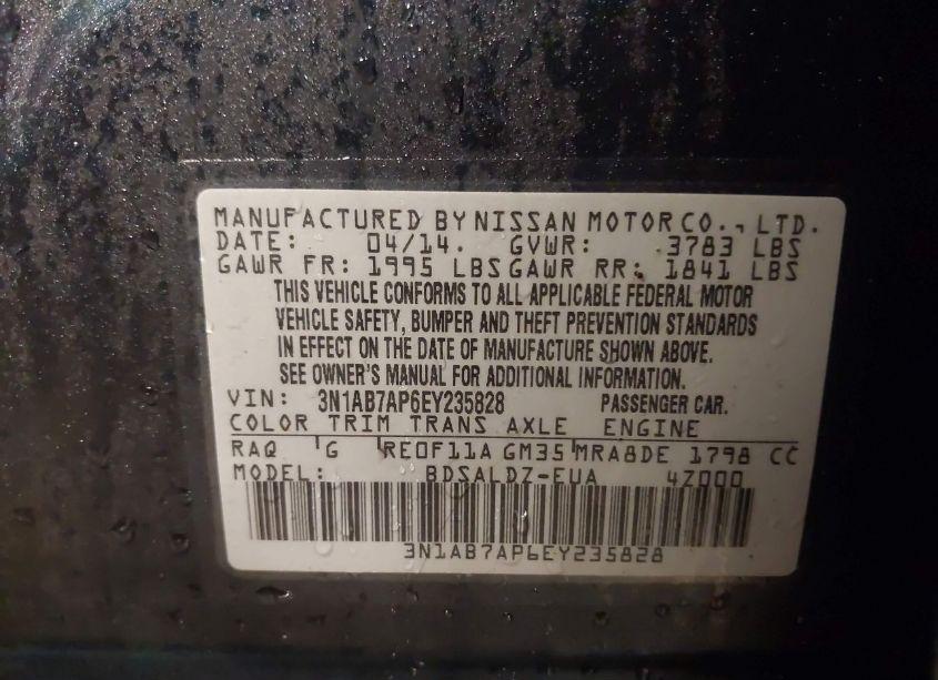 Photo 9 of 2014 Nissan Sentra FE+ S/FE+ SV/S/SL/SR/SV (VIN 3N1AB7AP6EY235828)