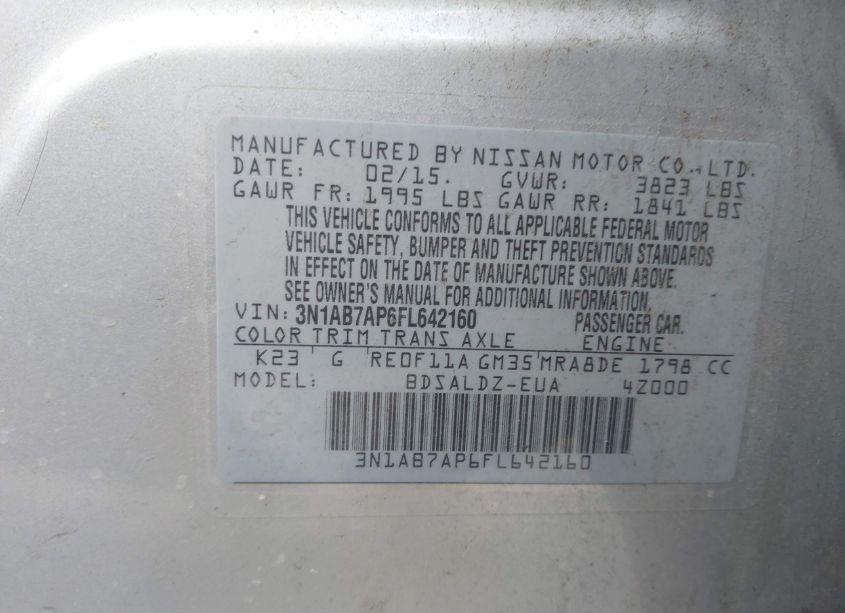 Photo 9 of 2015 Nissan Sentra FE+ S/S/SL/SR/SV (VIN 3N1AB7AP6FL642160)