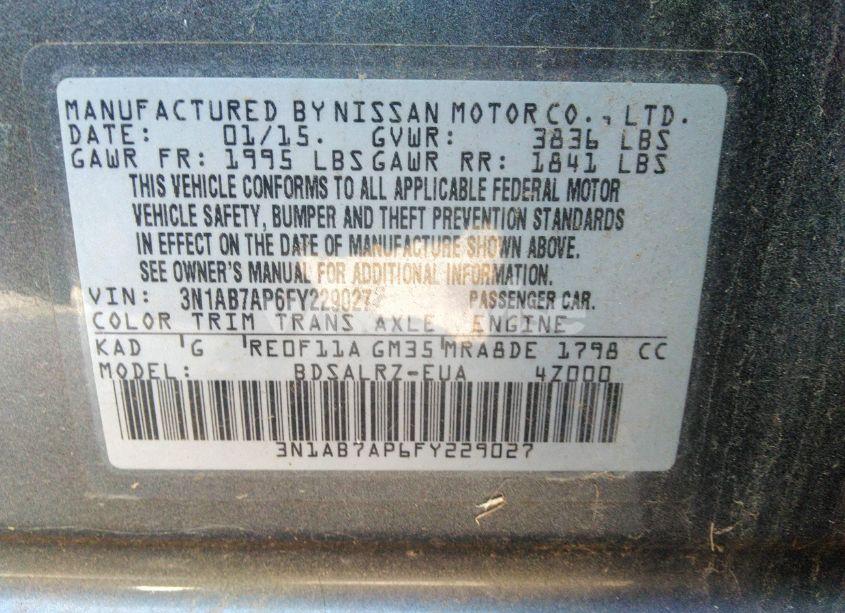 Photo 9 of 2015 Nissan Sentra SR (VIN 3N1AB7AP6FY229027)
