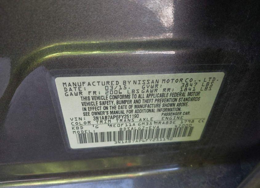 Photo 9 of 2015 Nissan Sentra SL (VIN 3N1AB7AP6FY251190)
