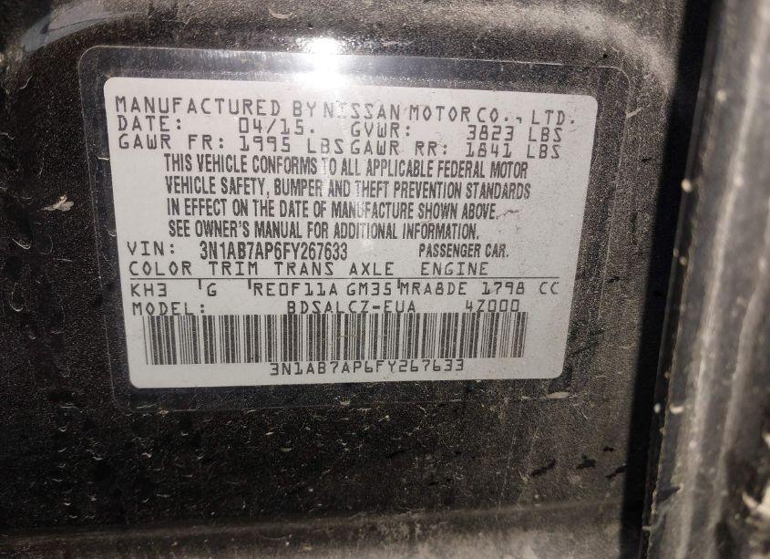 Photo 9 of 2015 Nissan Sentra S (VIN 3N1AB7AP6FY267633)