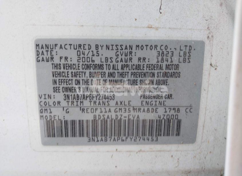 Photo 9 of 2015 Nissan Sentra FE+ S/S/SL/SR/SV (VIN 3N1AB7AP6FY274453)