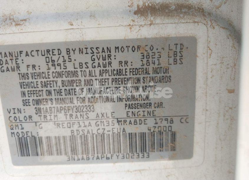 Photo 9 of 2015 Nissan Sentra S (VIN 3N1AB7AP6FY302333)